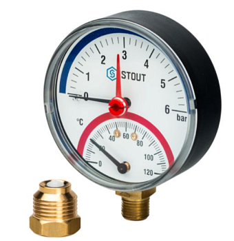 Термоманометр радиал  6 бар-120 С, корп 80"мм, 1/2" STOUT